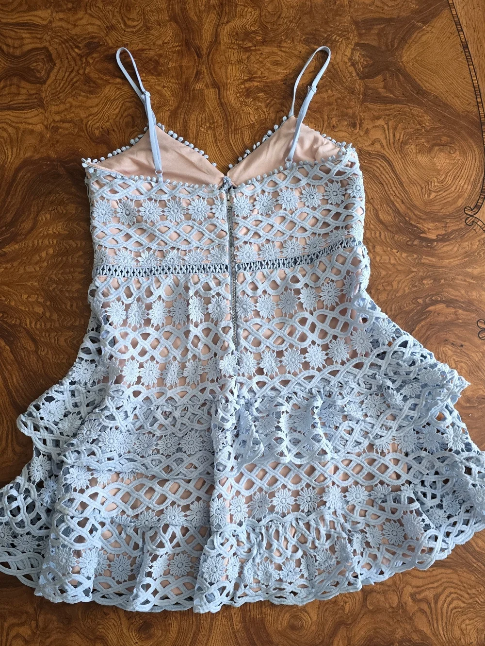 Just Me Light Blue Floral Crochet Lace Mini Dress Womens size Large - Picture 2 of 9
